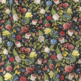Black, Pink and Yellow Butterfly Garden Medium Weight Linen Woven Black, Pink and Yellow Butterfly Garden Medium Weight Linen Woven