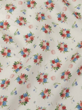 Pink, Blue and White Perfect Posies Medium Weight Linen Woven Pink, Blue and White Perfect Posies Medium Weight Linen Woven