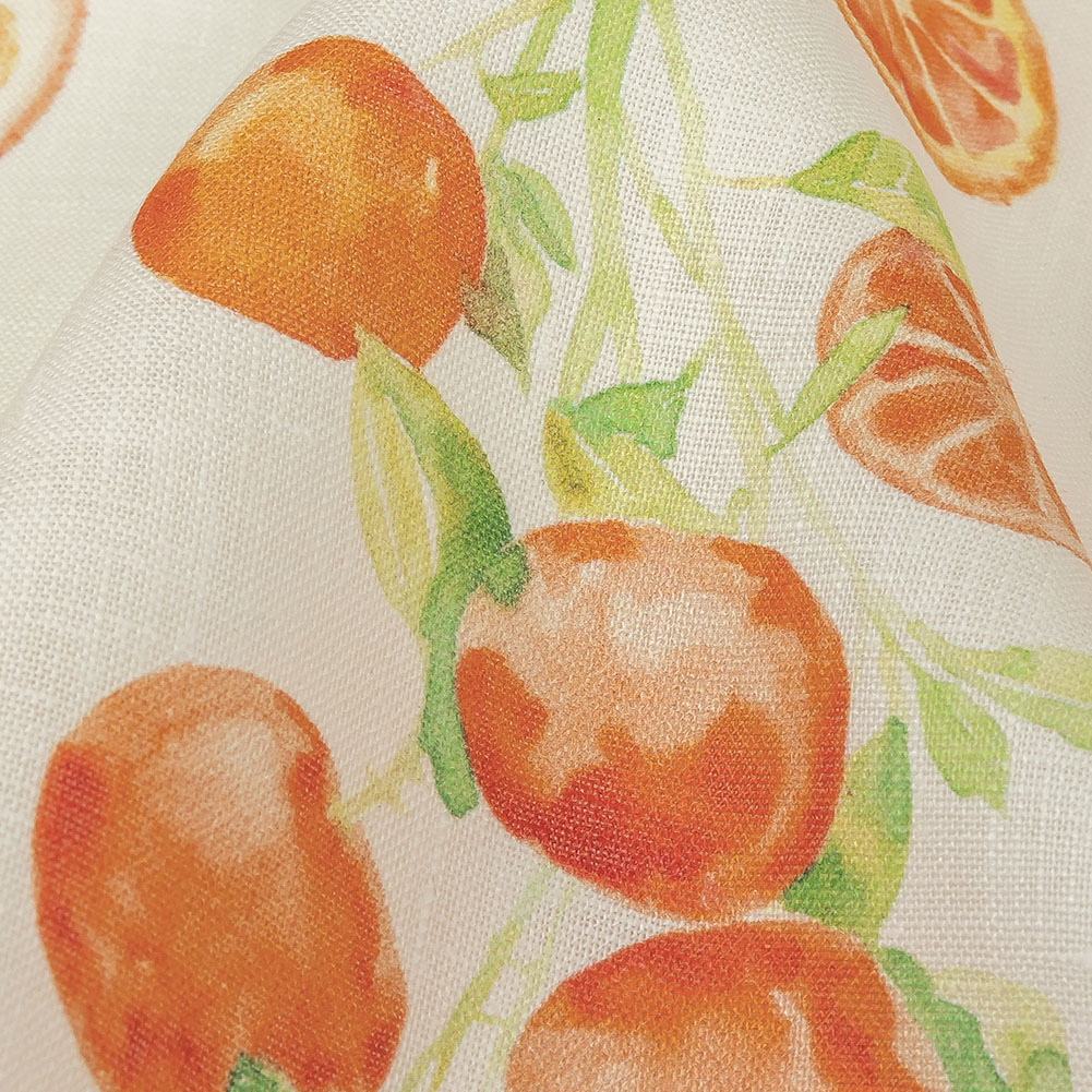 White, Orange and Green Citrus Medium Weight Linen Woven