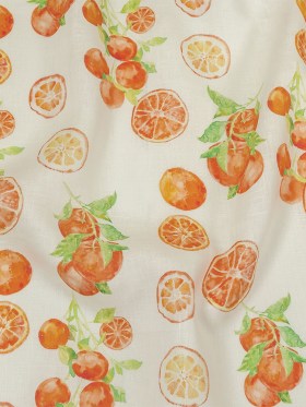 White, Orange and Green Citrus Medium Weight Linen Woven White, Orange and Green Citrus Medium Weight Linen Woven