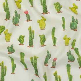 Green and Ivory Cactuses Medium Weight Linen Woven Green and Ivory Cactuses Medium Weight Linen Woven