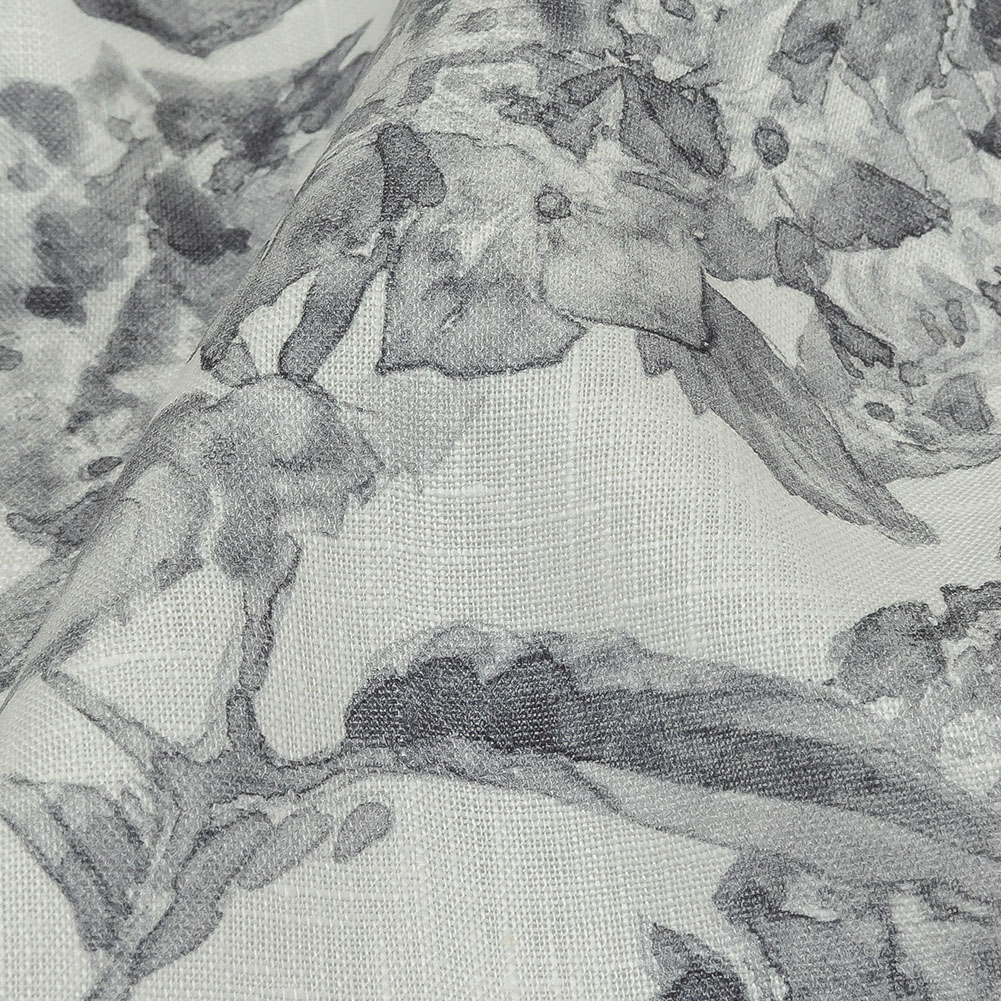 Gray and White Hydrangeas Medium Weight Linen Woven
