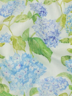Blue, Green and White Hydrangeas Medium Weight Linen Woven Blue, Green and White Hydrangeas Medium Weight Linen Woven