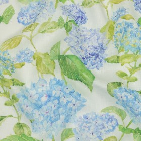 Blue, Green and White Hydrangeas Medium Weight Linen Woven Blue, Green and White Hydrangeas Medium Weight Linen Woven