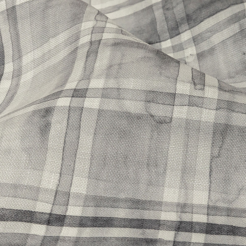 Gray and White Watercolor Plaid Medium Weight Linen Woven