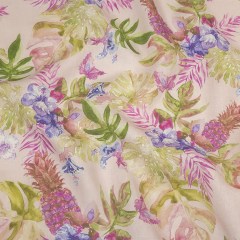 Pink, Purple and Green Watercolor Tropical Plants and Pineapples Medium Weight Linen Woven Pink, Purple and Green Watercolor Tropical Plants and Pineapples Medium Weight Linen Woven