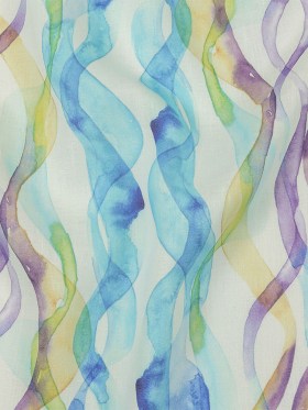 Turquoise, Lime and Eggplant Watercolor Waves Medium Weight Linen Woven Turquoise, Lime and Eggplant Watercolor Waves Medium Weight Linen Woven