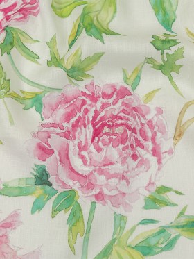 Pink, Green and White Watercolor Roses Medium Weight Linen Woven Pink, Green and White Watercolor Roses Medium Weight Linen Woven