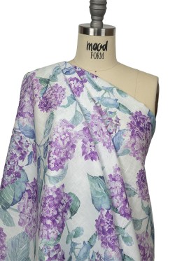 Purple, Green and White Hydrangeas Medium Weight Linen Woven Purple, Green and White Hydrangeas Medium Weight Linen Woven