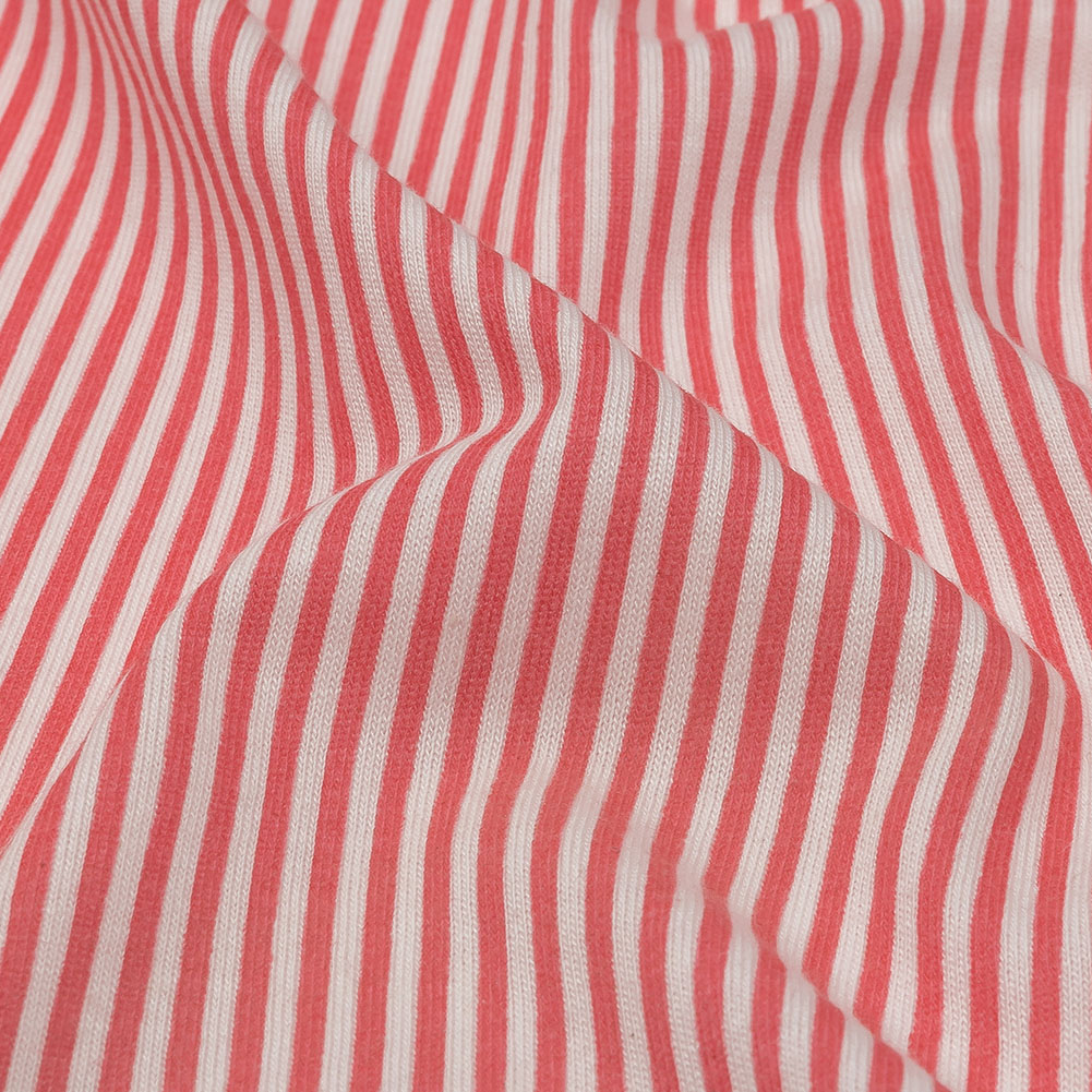 Bubblegum and White Candy Striped Cotton and Rayon Jersey