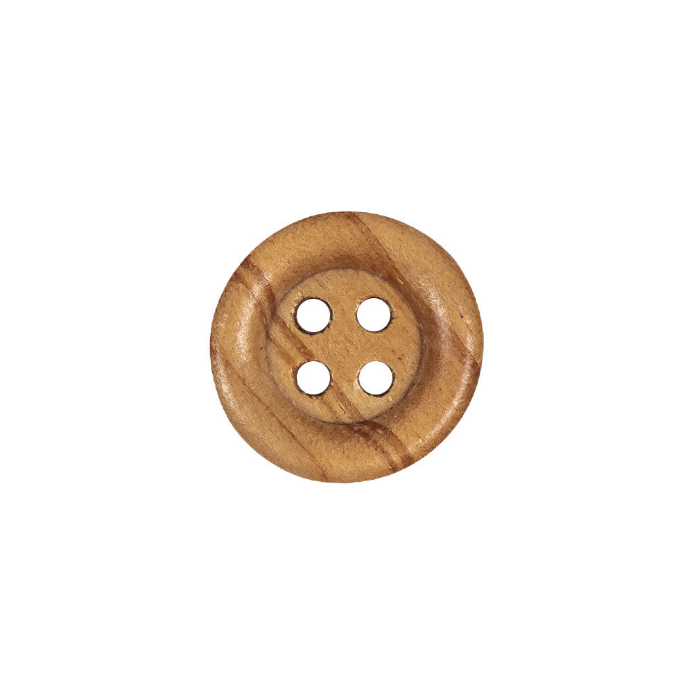 Natural Rolled Rim 4-Hole Wood Button – 24L/15mm Natural Rolled Rim 4-Hole Wood Button – 24L/15mm