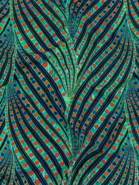 Jade, Blue and Orange Art Deco Feathers UV Protective Compression Swimwear Tricot with Aloe Vera Microcapsules Jade, Blue and Orange Art Deco Feathers UV Protective Compression Swimwear Tricot with Aloe Vera Microcapsules