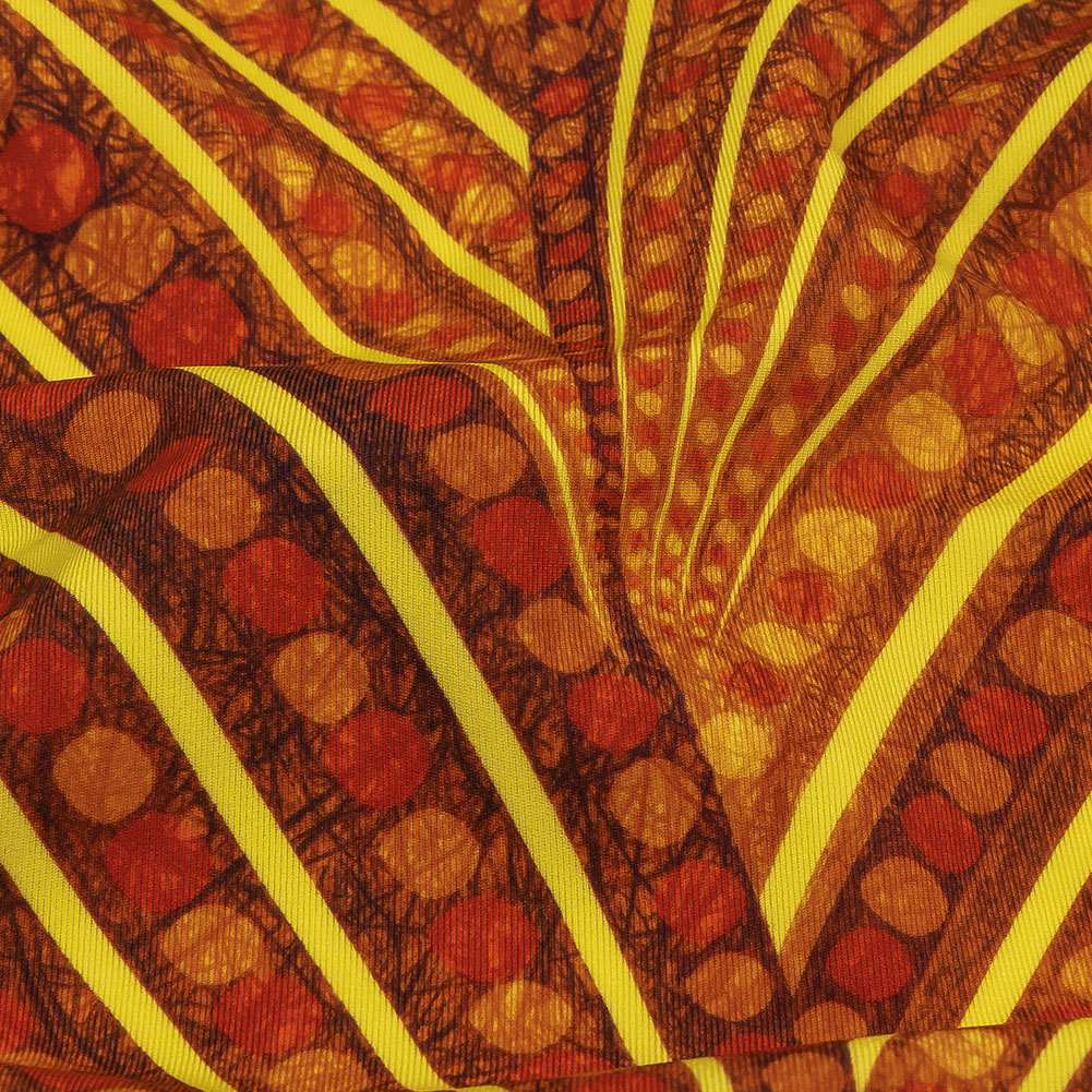 Red, Burnt Ochre and Yellow Art Deco Feathers UV Protective Compression Swimwear Tricot with Aloe Vera Microcapsules Red, Burnt Ochre and Yellow Art Deco Feathers UV Protective Compression Swimwear Tricot with Aloe Vera Microcapsules