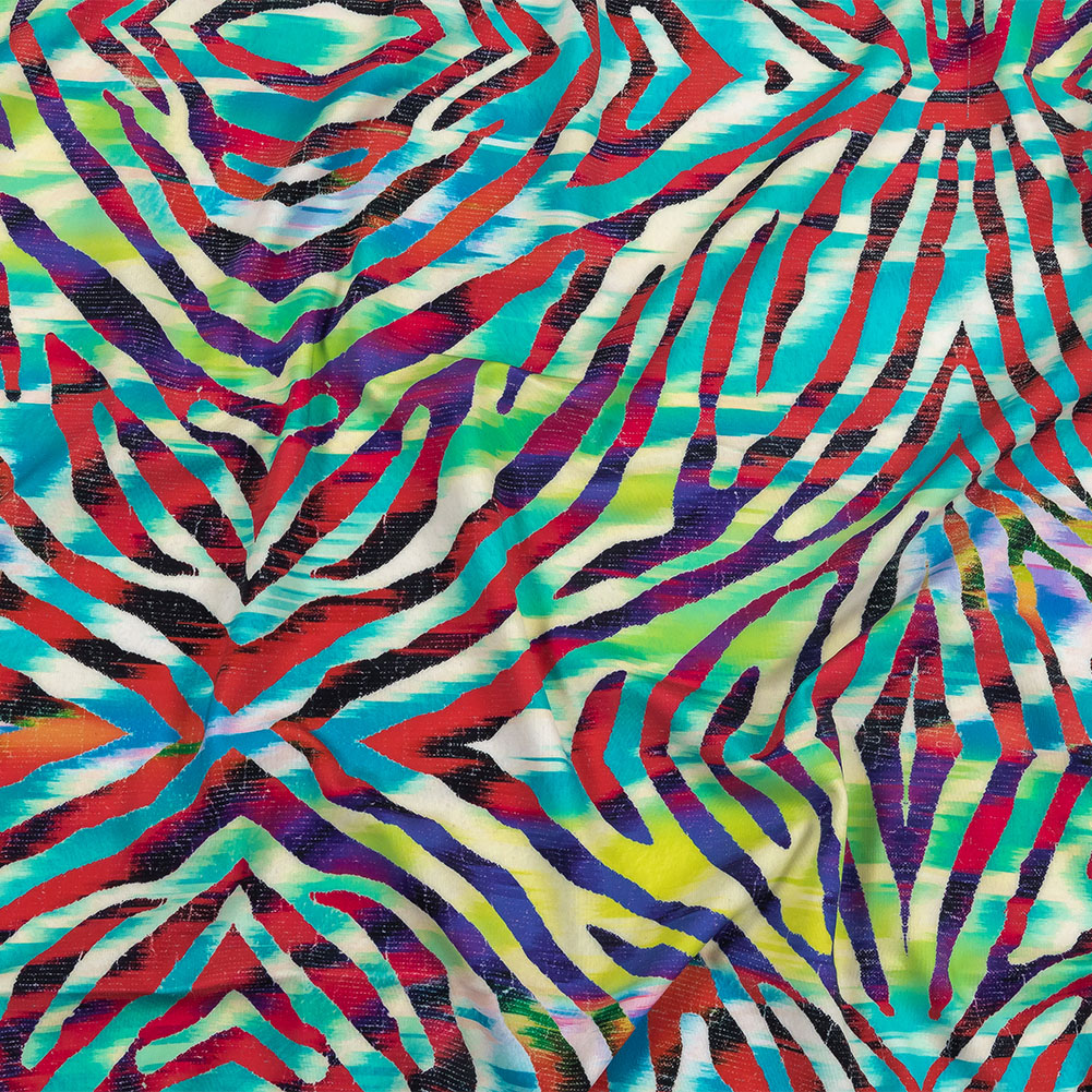 Pink, Teal and Lime Zebra Stripes UV Protective Compression Swimwear Tricot with Aloe Vera Microcapsules Pink, Teal and Lime Zebra Stripes UV Protective Compression Swimwear Tricot with Aloe Vera Microcapsules