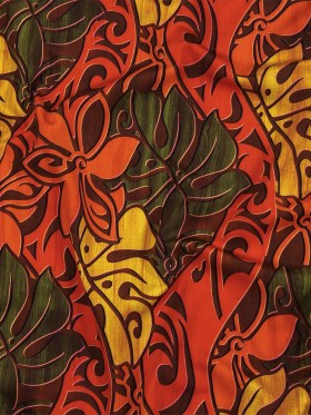 Red, Orange and Olive Green Art Nouveau Leaves UV Protective Compression Swimwear Tricot with Aloe Vera Microcapsules Red, Orange and Olive Green Art Nouveau Leaves UV Protective Compression Swimwear Tricot with Aloe Vera Microcapsules
