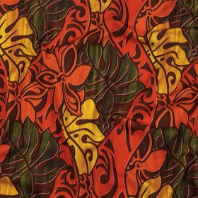 Red, Orange and Olive Green Art Nouveau Leaves UV Protective Compression Swimwear Tricot with Aloe Vera Microcapsules Red, Orange and Olive Green Art Nouveau Leaves UV Protective Compression Swimwear Tricot with Aloe Vera Microcapsules
