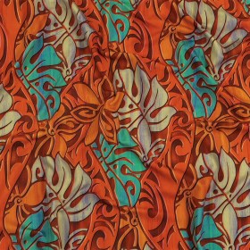 Orange and Turquoise Art Nouveau Leaves UV Protective Compression Swimwear Tricot with Aloe Vera Microcapsules Orange and Turquoise Art Nouveau Leaves UV Protective Compression Swimwear Tricot with Aloe Vera Microcapsules