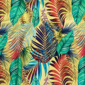 Yellow, Teal and Pink Foliage UV Protective Compression Swimwear Tricot with Aloe Vera Microcapsules Yellow, Teal and Pink Foliage UV Protective Compression Swimwear Tricot with Aloe Vera Microcapsules