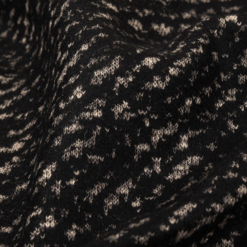 Black and Beige Speckled Diagonal Stripes Fulled Wool Knit