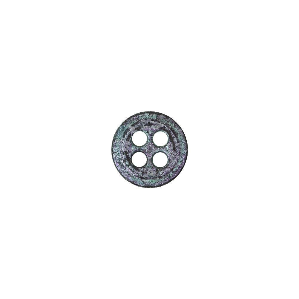 Italian Aqua and Lilac Oxidized Metal 4-Hole Button – 16L/10mm Italian Aqua and Lilac Oxidized Metal 4-Hole Button – 16L/10mm