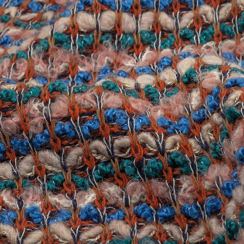 Teal, Blue and Cream Pink Striped Boucle Wool Sweater Knit