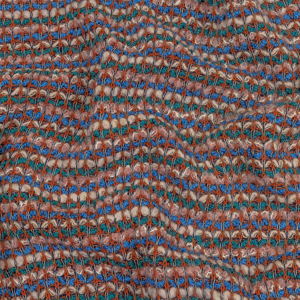 Teal, Blue and Cream Pink Striped Boucle Wool Sweater Knit Teal, Blue and Cream Pink Striped Boucle Wool Sweater Knit