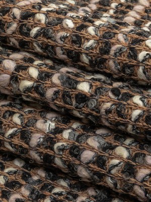 Italian Tan, Charcoal and Cream Striped Boucle Chunky Wool Knit Italian Tan, Charcoal and Cream Striped Boucle Chunky Wool Knit