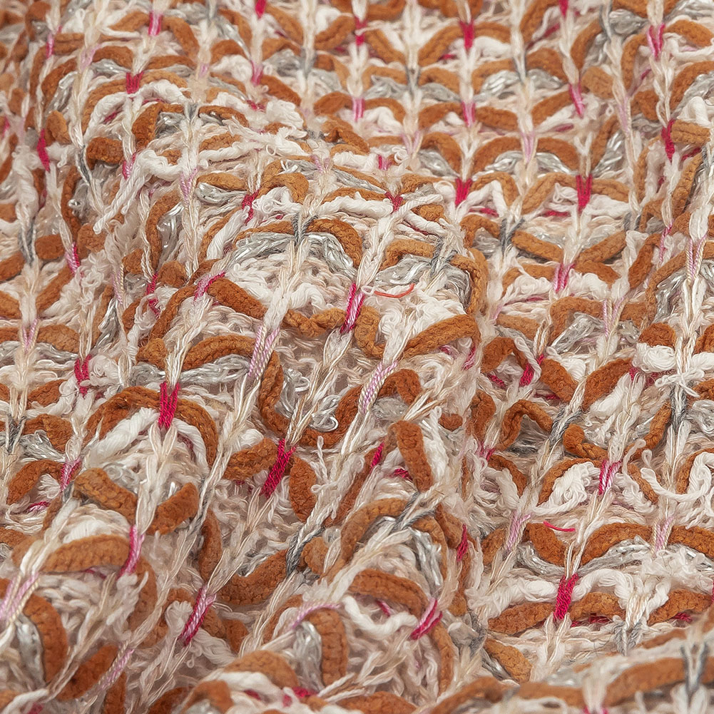 Italian Ivory, Camel and Pink Tactile Cotton and Polyester Sweater Knit
