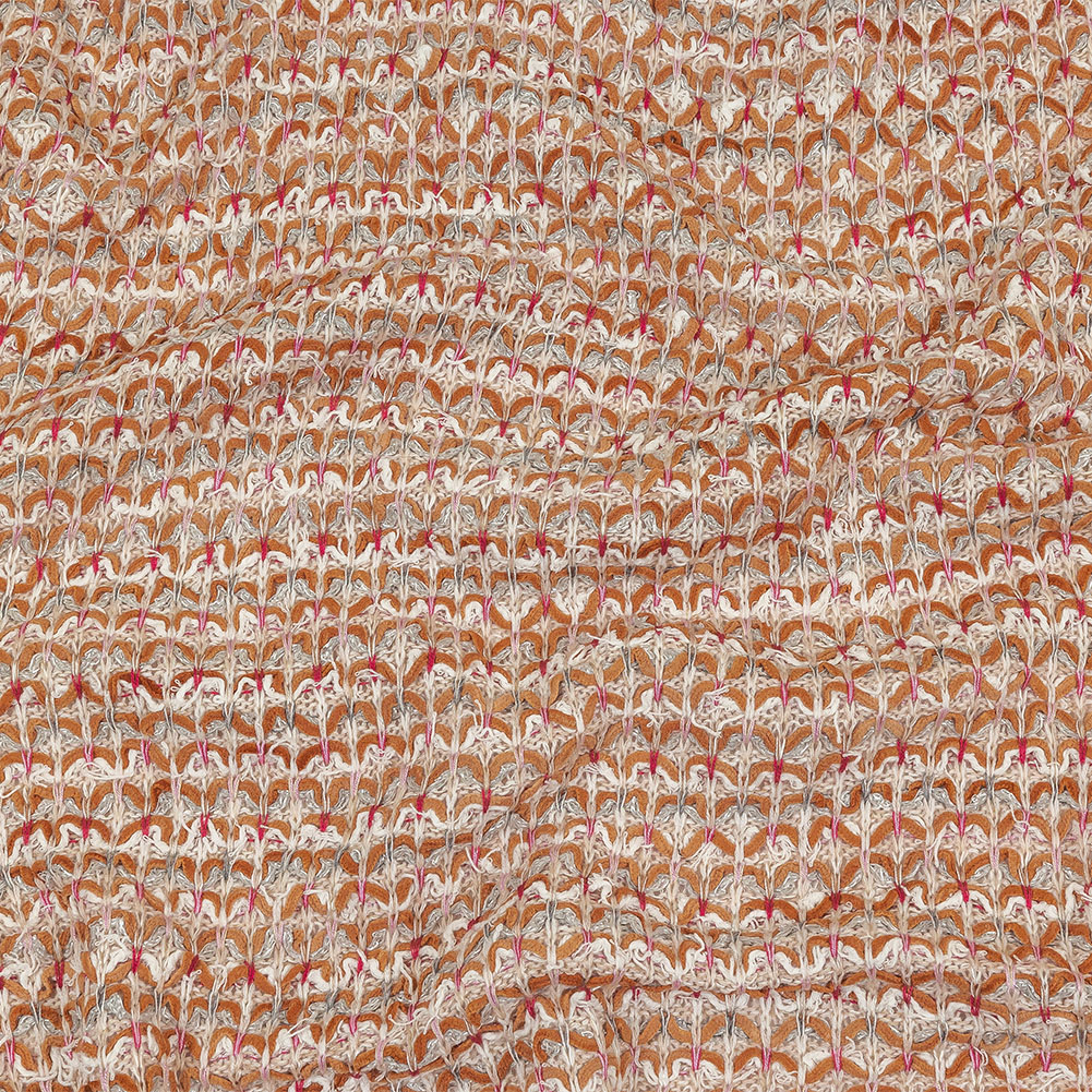 Italian Ivory, Camel and Pink Tactile Cotton and Polyester Sweater Knit Italian Ivory, Camel and Pink Tactile Cotton and Polyester Sweater Knit