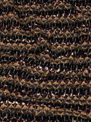 Italian Camel, Gray, and Navy Striped Boucle Wool Sweater Knit Italian Camel, Gray, and Navy Striped Boucle Wool Sweater Knit