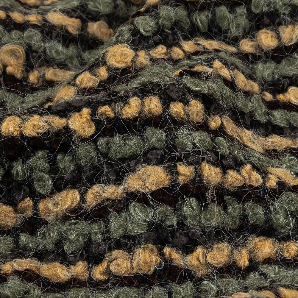 Yellow Beige, Tea and Coffee Striped Boucle Chunky Wool Sweater Knit