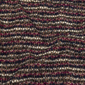 Tan, Navy and Fuchsia Striped Boucle Chunky Wool Sweater Knit Tan, Navy and Fuchsia Striped Boucle Chunky Wool Sweater Knit