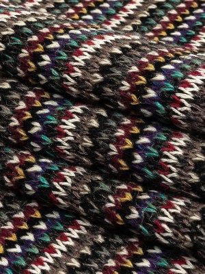 Italian Port Royale, Taupe and Blue Striped Chunky Blended Wool Sweater Knit Italian Port Royale, Taupe and Blue Striped Chunky Blended Wool Sweater Knit