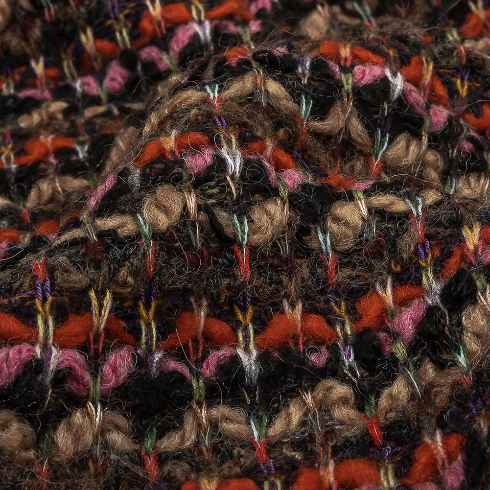 Italian Pink, Black and Orange Striped Boucle Chunky Blended Wool Sweater Knit