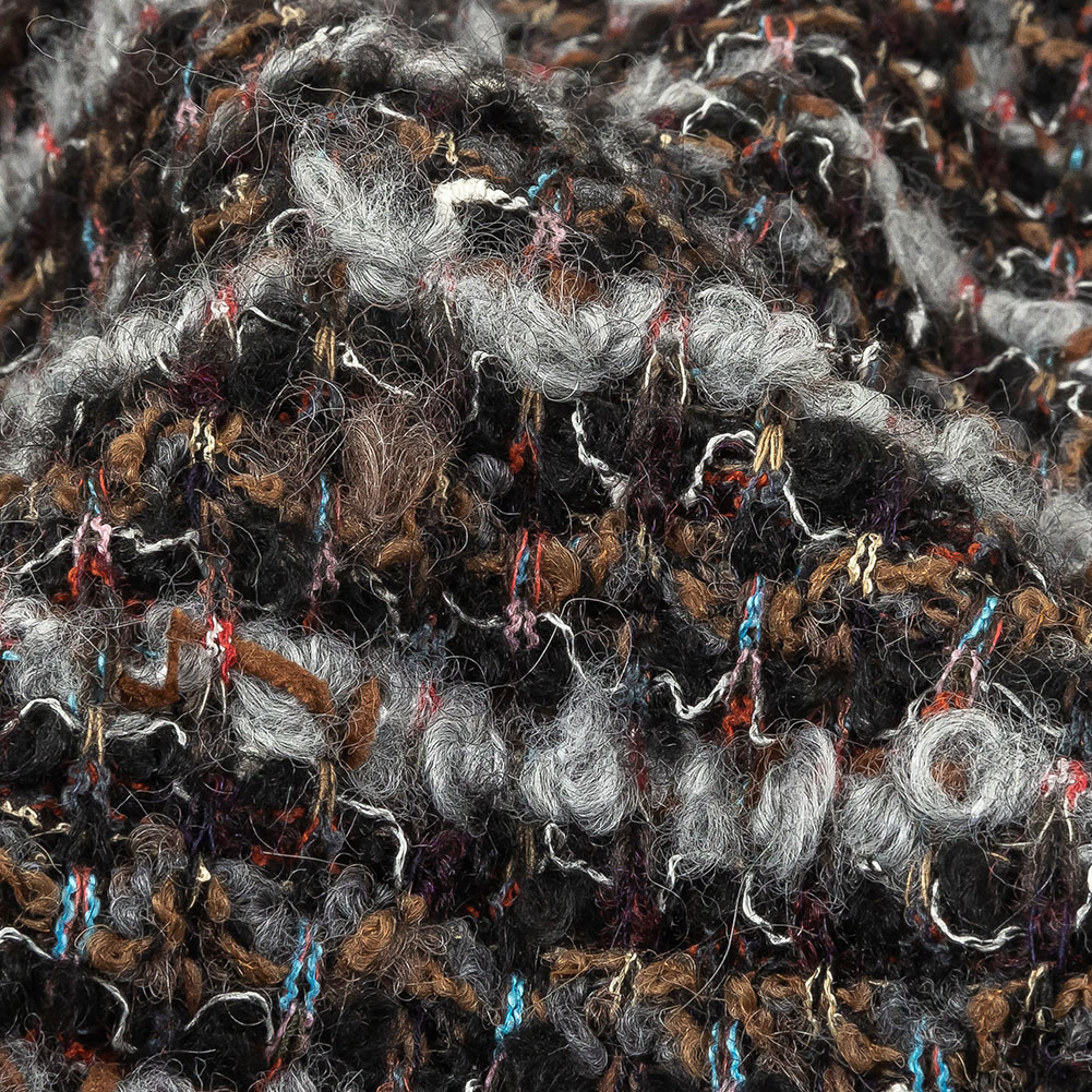 Italian Gray, Black and Brown Striped Boucle Blended Wool Sweater Knit