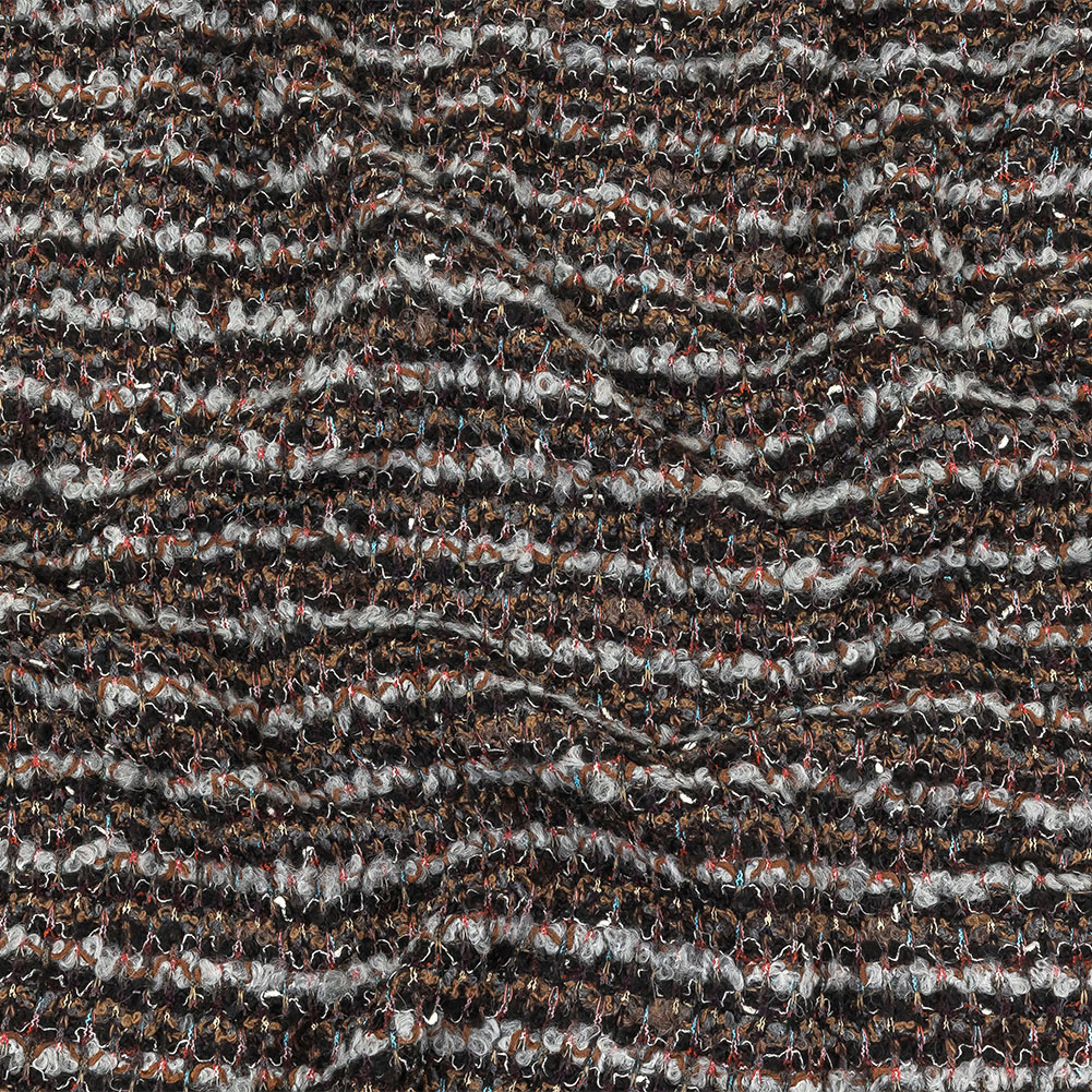 Italian Gray, Black and Brown Striped Boucle Blended Wool Sweater Knit Italian Gray, Black and Brown Striped Boucle Blended Wool Sweater Knit