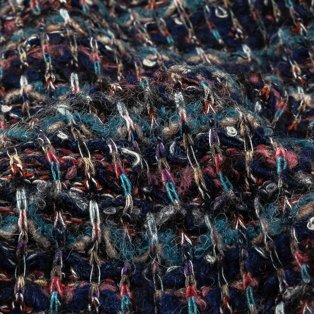 Pink, Dusty Teal and Navy Striped Boucle Blended Wool Sweater Knit