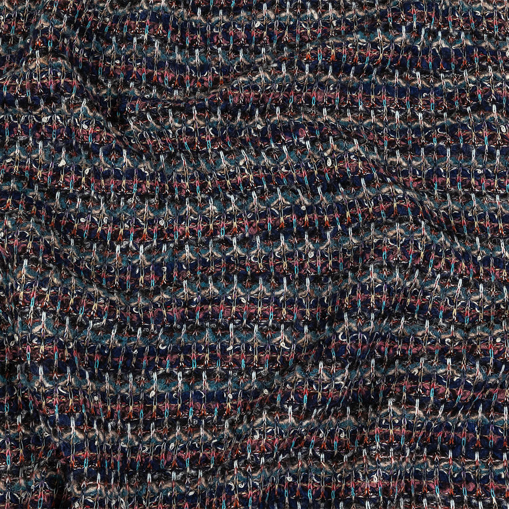 Pink, Dusty Teal and Navy Striped Boucle Blended Wool Sweater Knit Pink, Dusty Teal and Navy Striped Boucle Blended Wool Sweater Knit