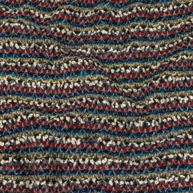 Italian Red, Blue and Sweet Corn Striped Boucle Blended Wool Sweater Knit Italian Red, Blue and Sweet Corn Striped Boucle Blended Wool Sweater Knit