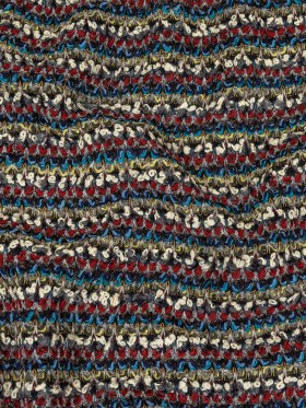 Italian Red, Blue and Sweet Corn Striped Boucle Blended Wool Sweater Knit Italian Red, Blue and Sweet Corn Striped Boucle Blended Wool Sweater Knit