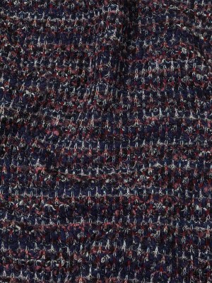 Italian Maritime Blue, Dusty Rose, and Red Striated Boucle Blended Wool Sweater Knit Italian Maritime Blue, Dusty Rose, and Red Striated Boucle Blended Wool Sweater Knit