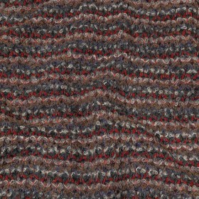 Italian Gray, Beige, and Red Striped Boucle Blended Wool Sweater Knit with Clear Baby Sequins Italian Gray, Beige, and Red Striped Boucle Blended Wool Sweater Knit with Clear Baby Sequins