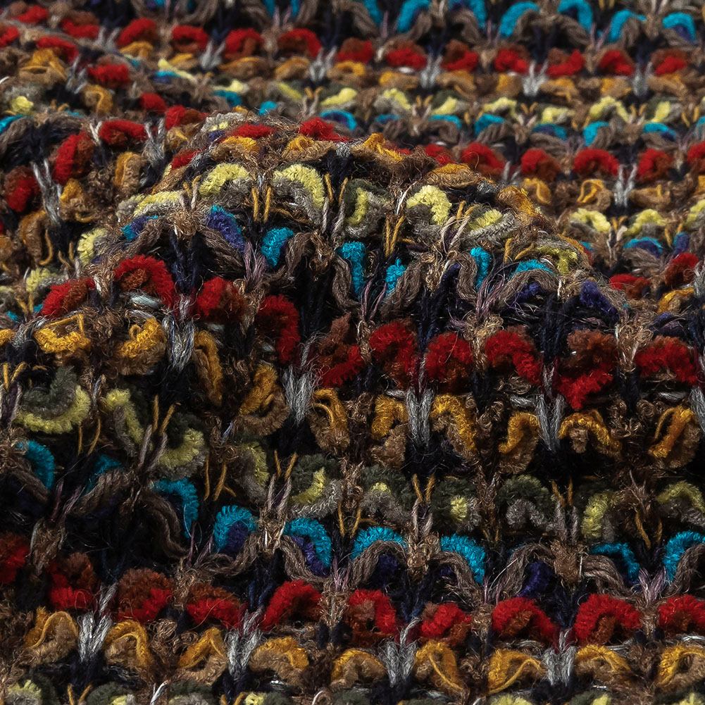 Italian Taupe and Multicolor Chenille and Boucle Striped Blended Wool Sweater Knit