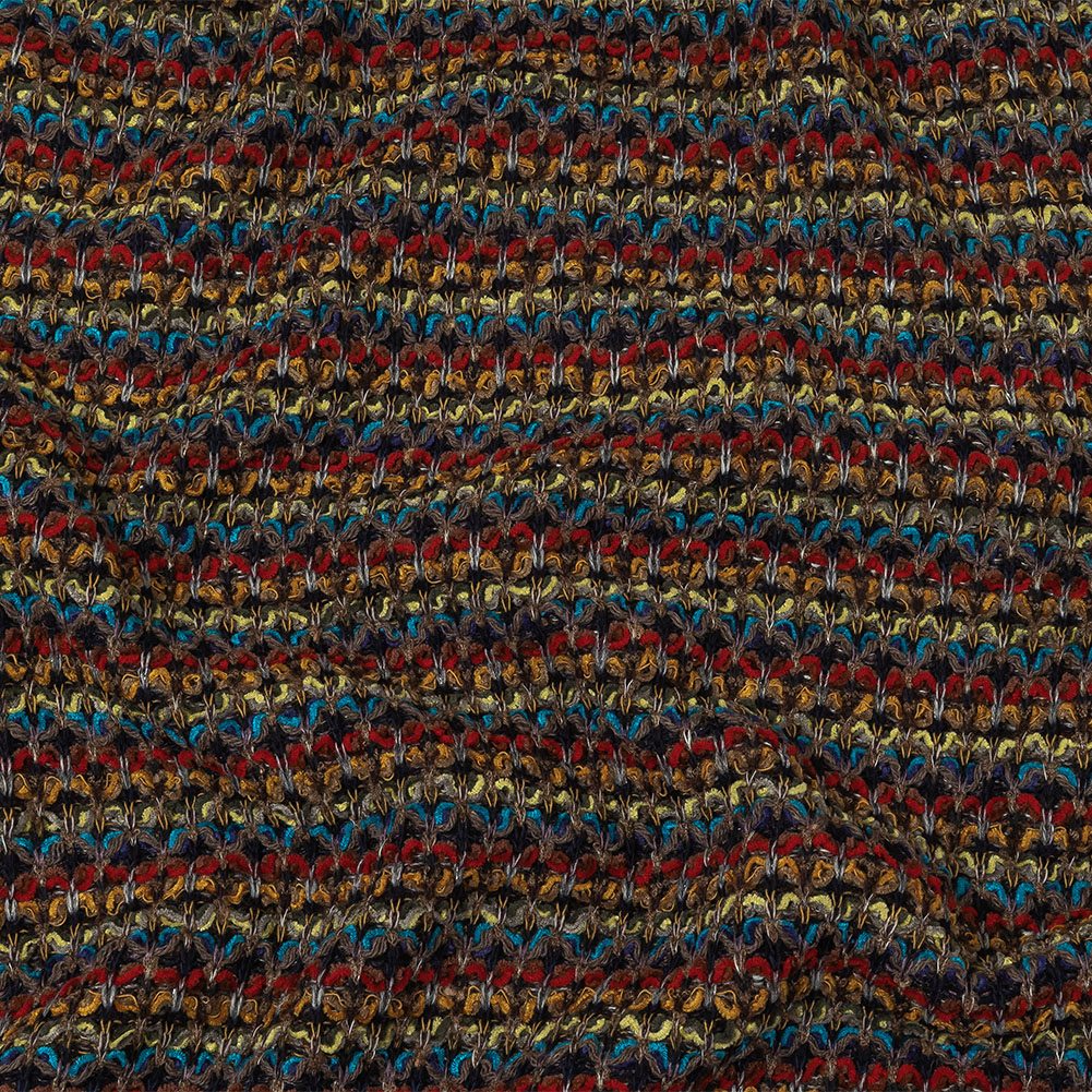 Italian Taupe and Multicolor Chenille and Boucle Striped Blended Wool Sweater Knit Italian Taupe and Multicolor Chenille and Boucle Striped Blended Wool Sweater Knit