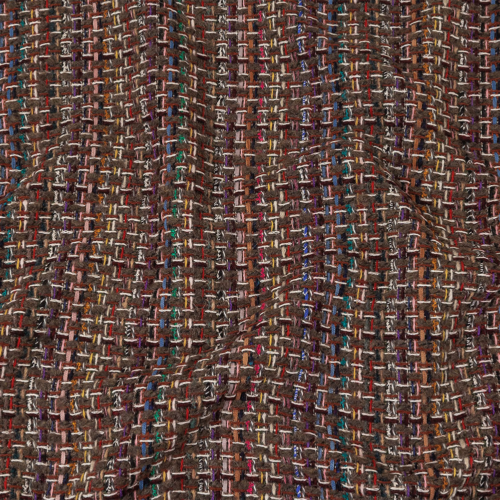 Italian Taupe, Burgundy and Multicolor Tweedy Plaid Blended Wool Woven Italian Taupe, Burgundy and Multicolor Tweedy Plaid Blended Wool Woven