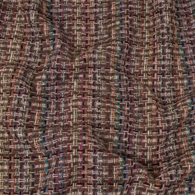 Italian Gray Brown, Magenta and Multicolor Tweedy Plaid Blended Wool Woven Italian Gray Brown, Magenta and Multicolor Tweedy Plaid Blended Wool Woven