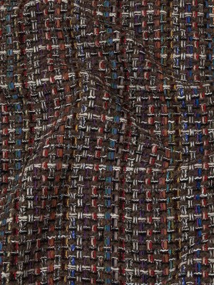 Black Coffee, Cream and Multicolor Tweedy Plaid Blended Wool Woven Black Coffee, Cream and Multicolor Tweedy Plaid Blended Wool Woven