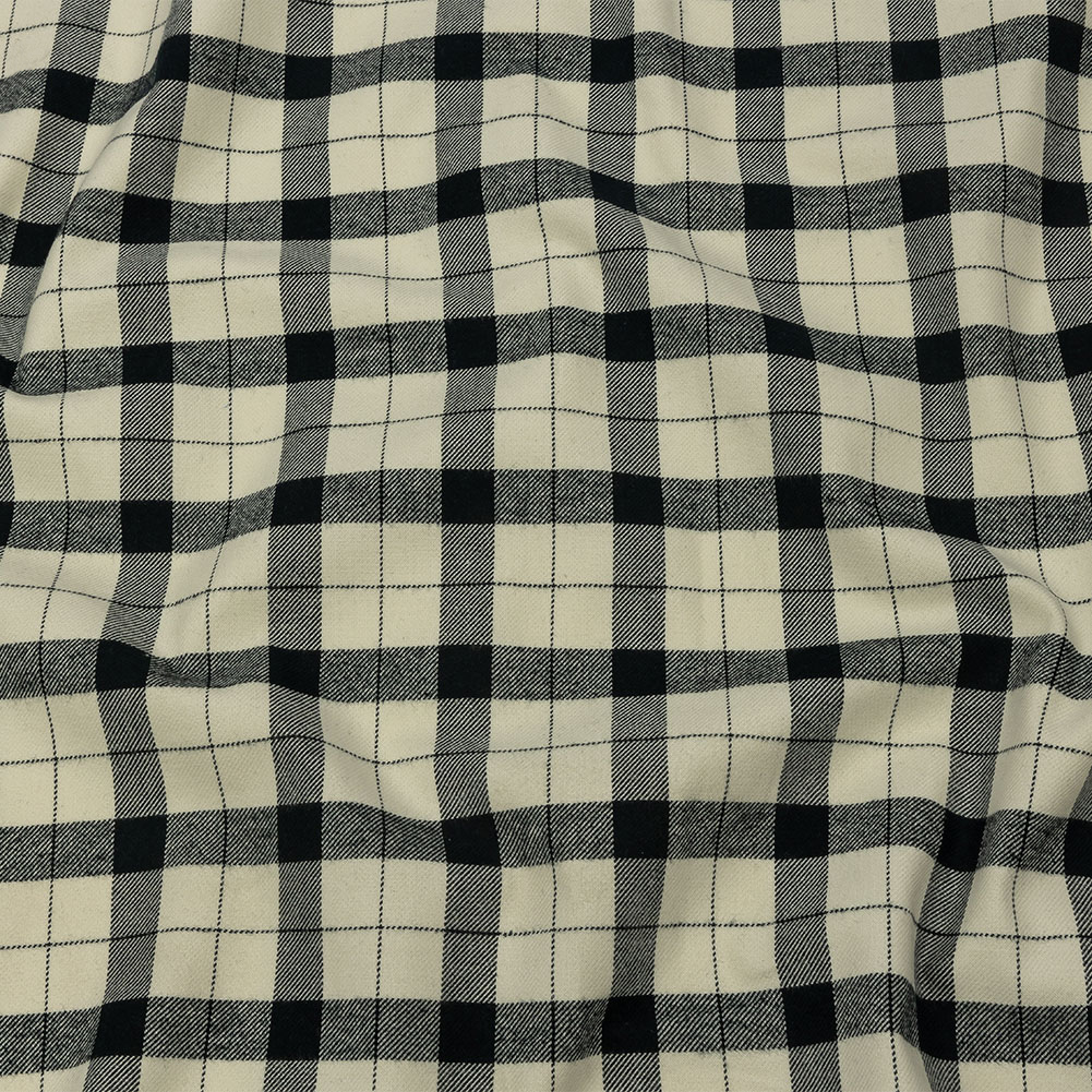 Cream and Black Plaid Brushed Cotton Twill Cream and Black Plaid Brushed Cotton Twill