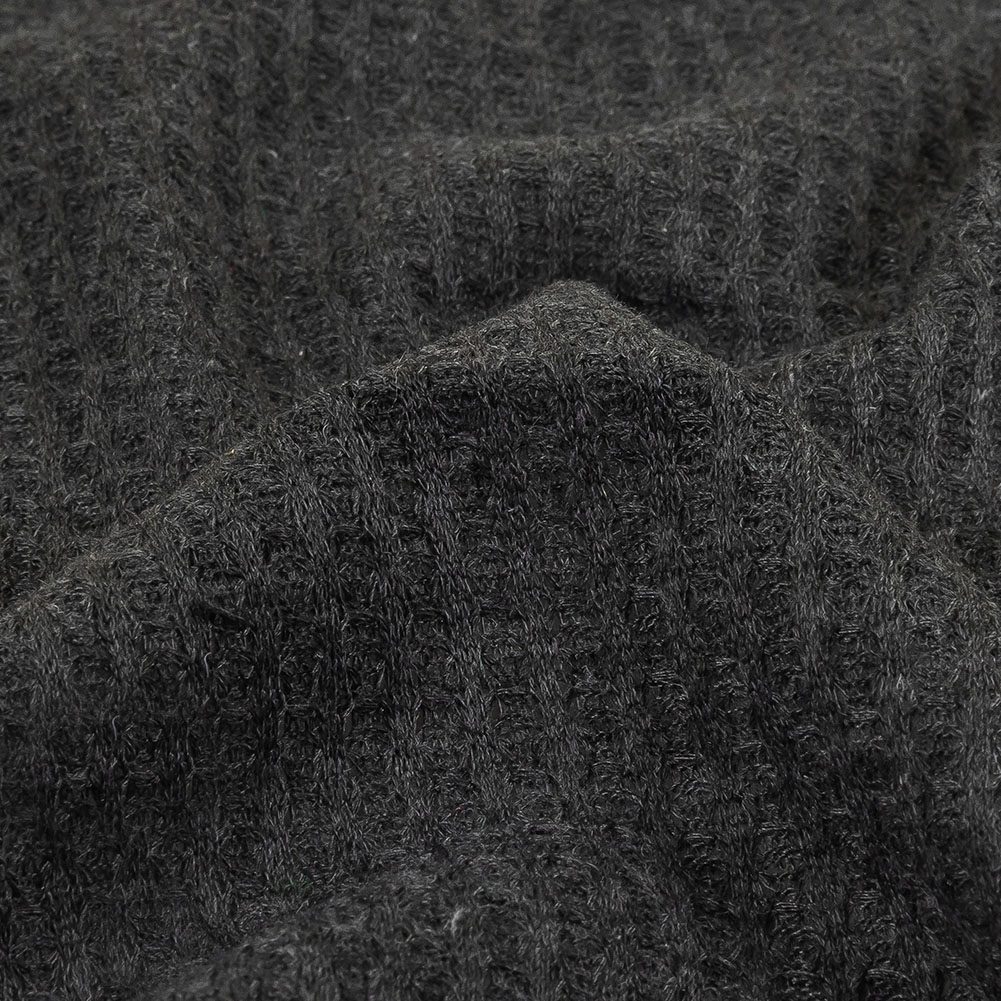Charcoal Heathered Polyester Waffle Sweater Knit