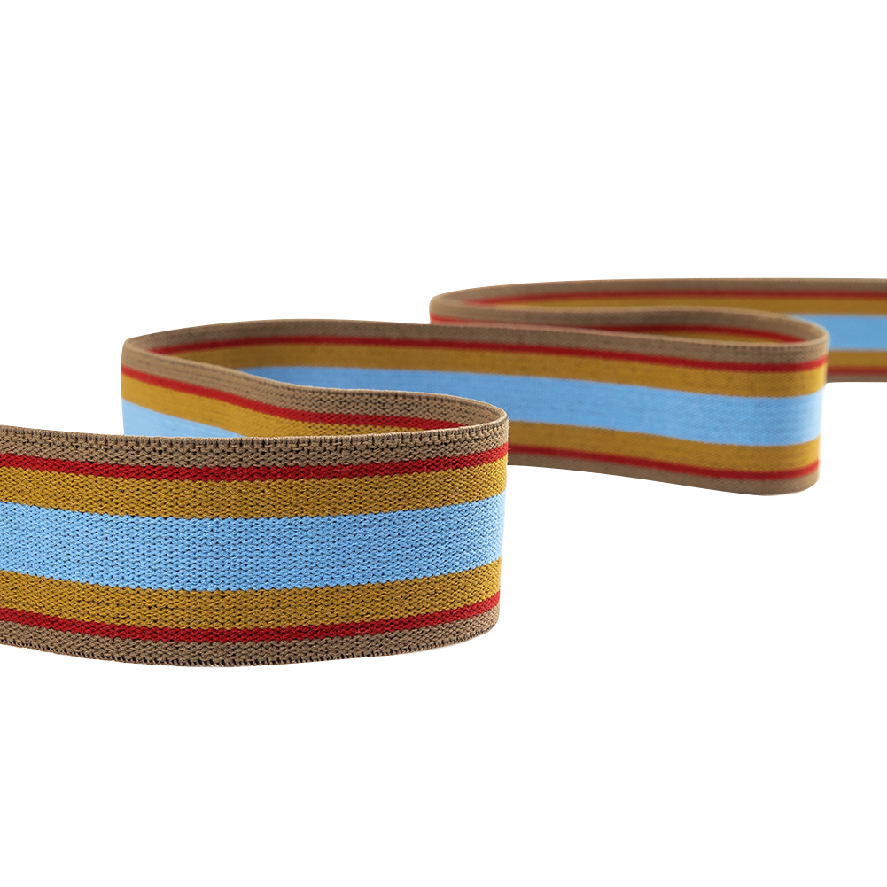 Blue, Cumin and Red Striped Elastic Trim – 1.25″ Blue, Cumin and Red Striped Elastic Trim – 1.25″